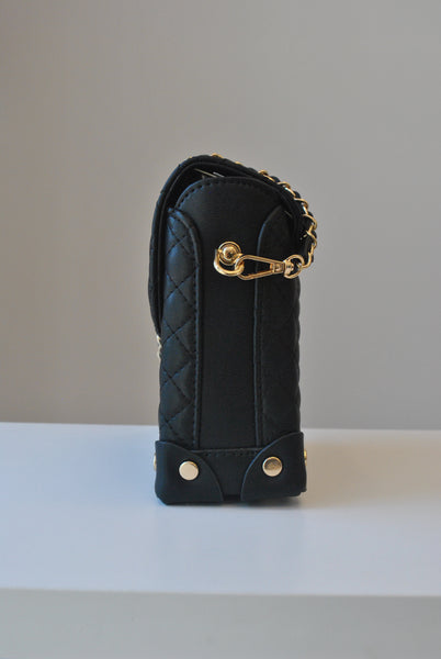 Black mini bag with gold chain hot sale