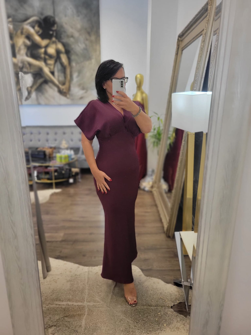 EGGPLANT SILKY MIDI DRESS