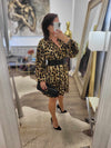 CLEARANCE - CHEETAH PRINT SILKY PLEATED TUNIC DRESS