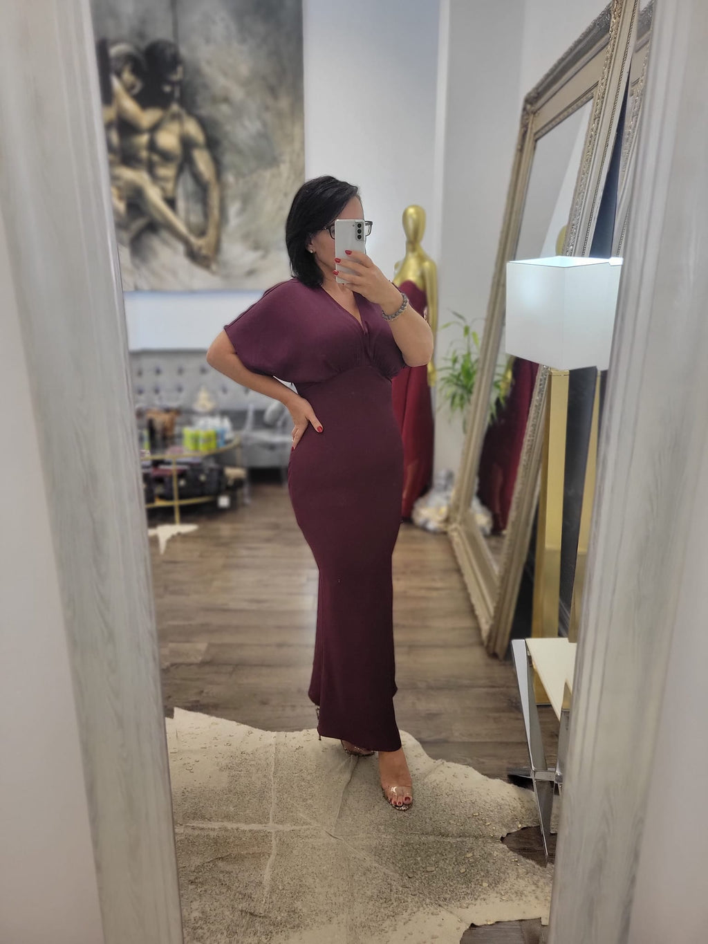 EGGPLANT SILKY MIDI DRESS