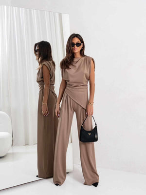 TAUPE SUMMER SET WITH FLAIR PANTS