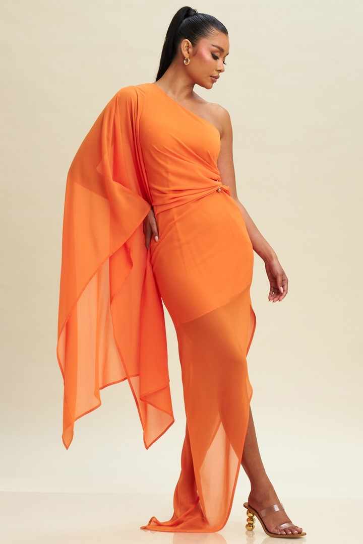 ORANGE ASYMMETRIC SUMMER DRESS