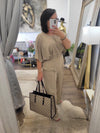 TAUPE SET OF FLAIR HIGH WAISTED PANTS AND .