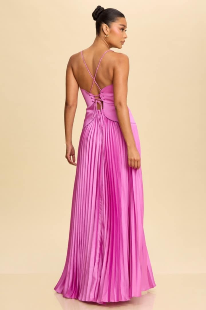 ORCHID PINK SUMMER MAXI DRESS WITH PLEATED BOTTOM