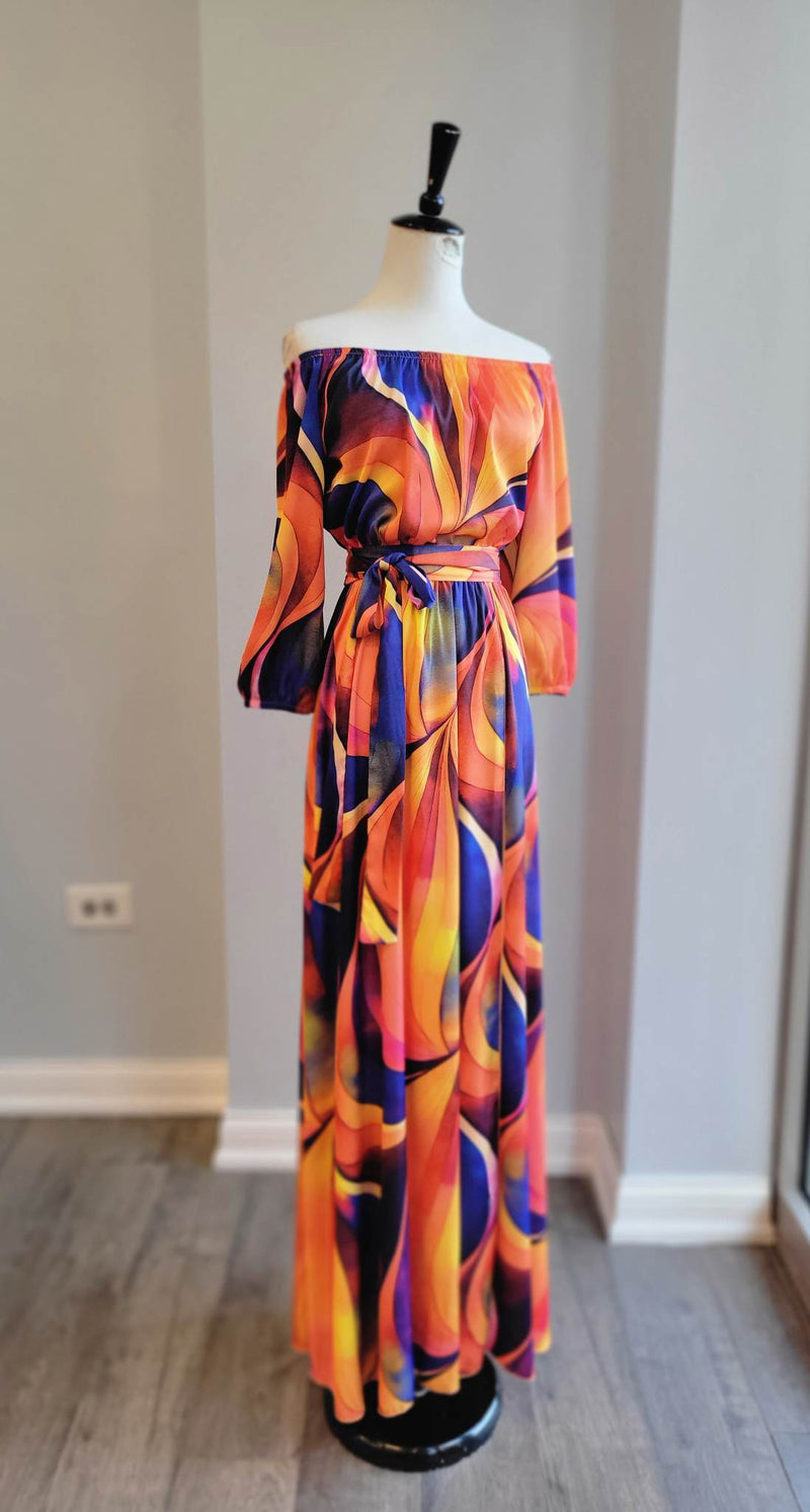 ORANGE MULTI MAXI SUMMER DRESS