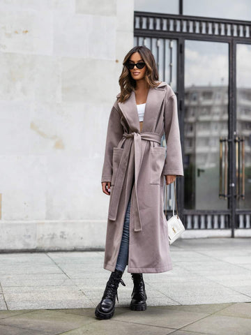 BLACK AND CARAMEL ALPAKA COAT WITH A HOODIE