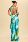 BLUE MULTI LONG SUMMER DRESS WITH OPEN BACK