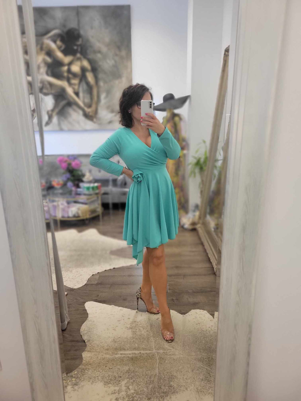 MINT SUMMER DRESS WITH A FLOWER