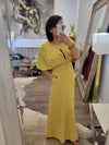 MUSTARD LONG DRESS WITH A BELT AND SIDE POCKETS