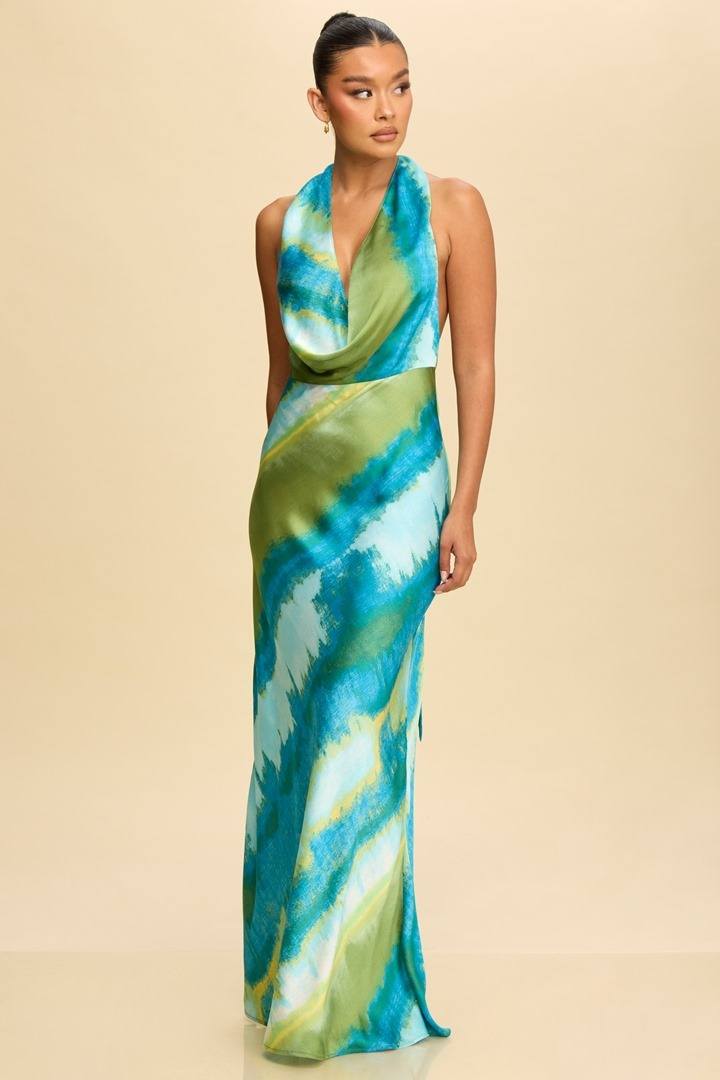 BLUE MULTI LONG SUMMER DRESS WITH OPEN BACK