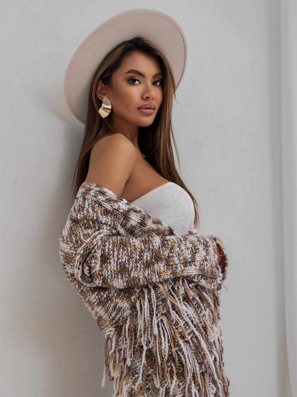 BROWN  AND BEIGE OMBRE LONG OPEN CARDIGAN