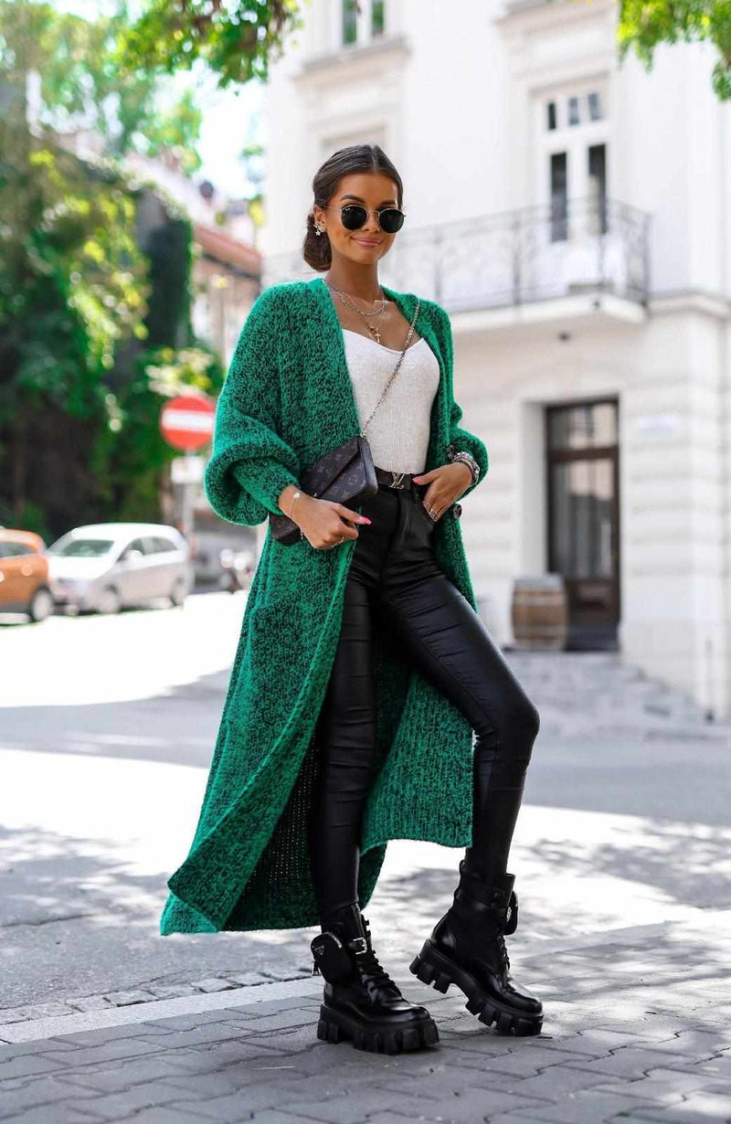 EMERALD GREEN LONG OPEN CARDIGAN