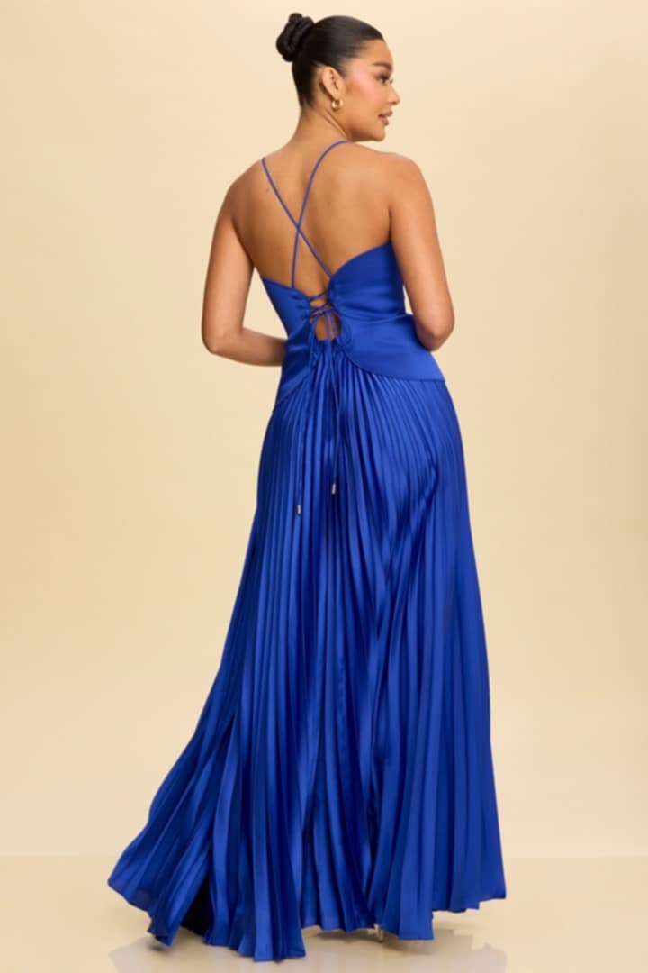 ROYAL BLUE SUMMER PLEATED MAXI DRESS