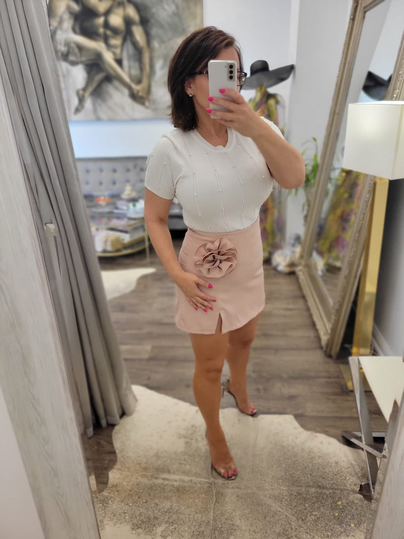 BLUSH PINK SUMMER SKORT WITH DETACHABLE FLOWER PINS