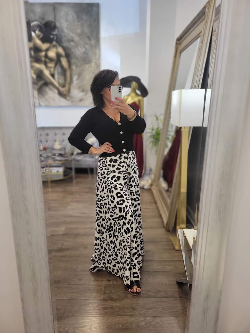 CLEARANCE - BLACK AND WHITE CHEETAH PALAZZO PANTS