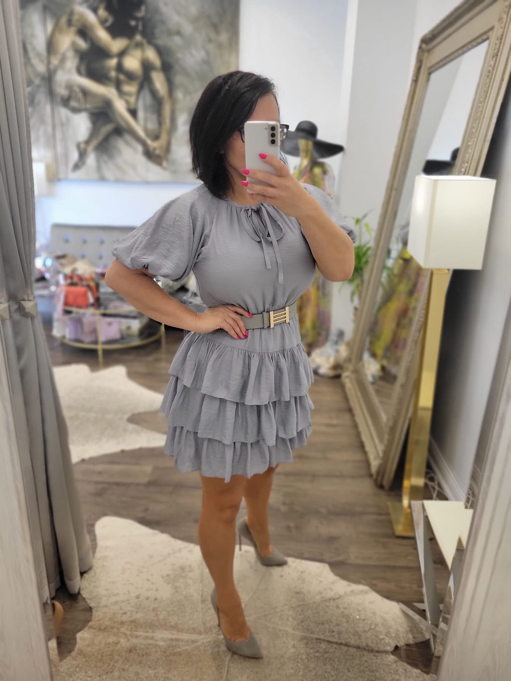 CLEARANCE - GREY MINI PARTY SUMMER WITH RUFFLE