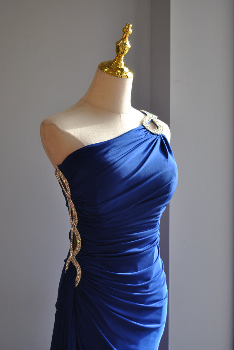 ROYAL BLUE LONG ASYMMETRIC DRESS