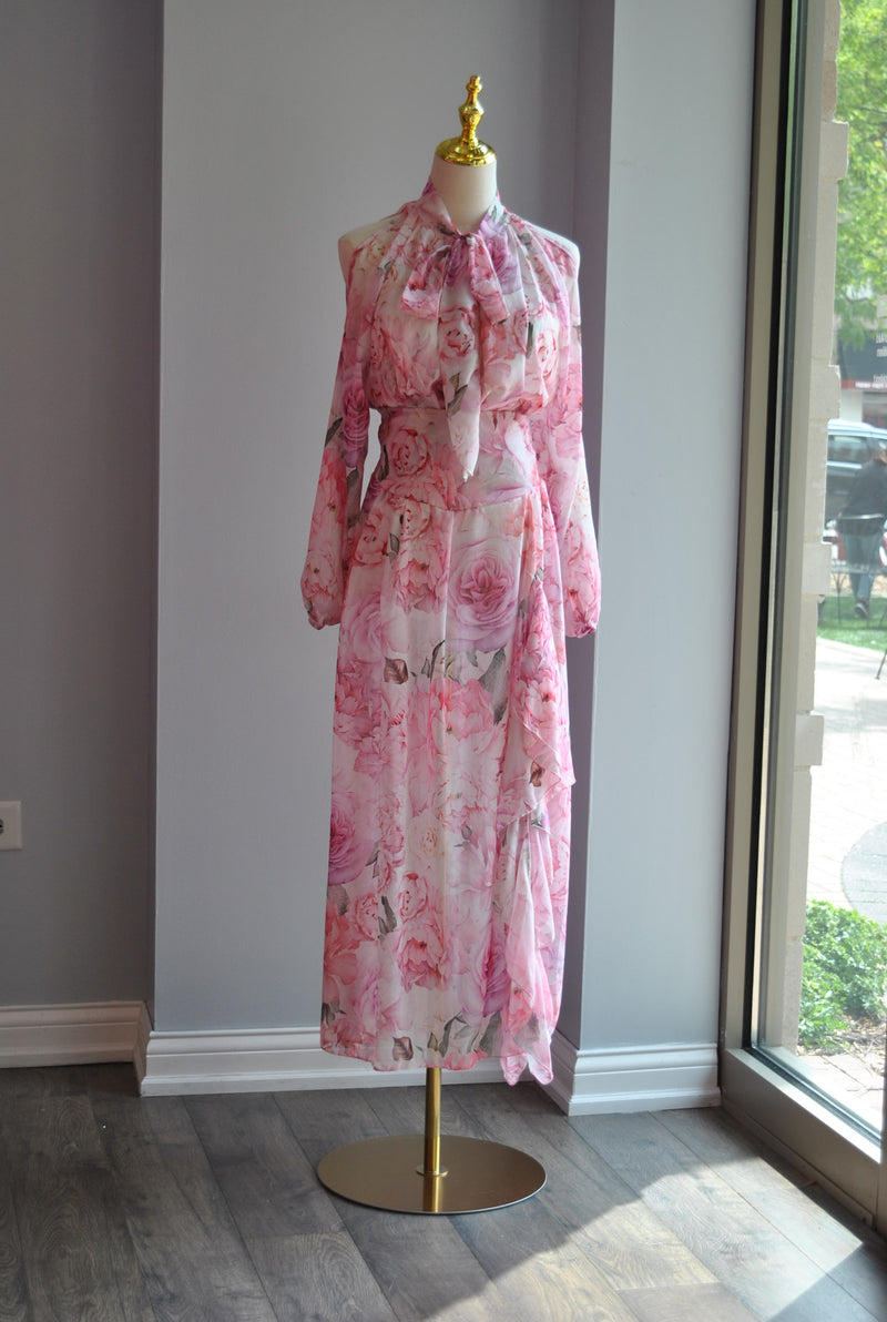 CLEARANCE - PINK FLOWER SUMMER SET OF MAXI SKIRT AND A BLOUSE