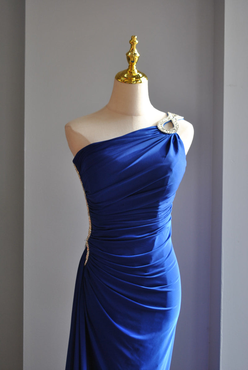 ROYAL BLUE LONG ASYMMETRIC DRESS