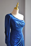 ROYAL BLUE LONG ASYMMETRIC EVENING GOWN