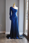 ROYAL BLUE LONG ASYMMETRIC EVENING GOWN