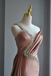 ROSE PINK EVENING GOWN WITH CRYSTALS