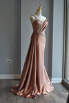 ROSE PINK EVENING GOWN WITH CRYSTALS