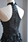 BLACK BEADS AND FEATHERS MINI DRESS