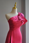 FUCHSIA LONG EVENING GOWN WITH SIDE FLOWER