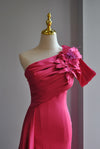 FUCHSIA LONG EVENING GOWN WITH SIDE FLOWER