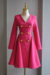 FUCHSIA PINK FIT AND FLAIR DRESS WITH GOLD BUTTONS