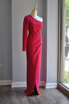 FUCHSIA LONG ASYMMETRIC DRESS WITH CRYSTALS