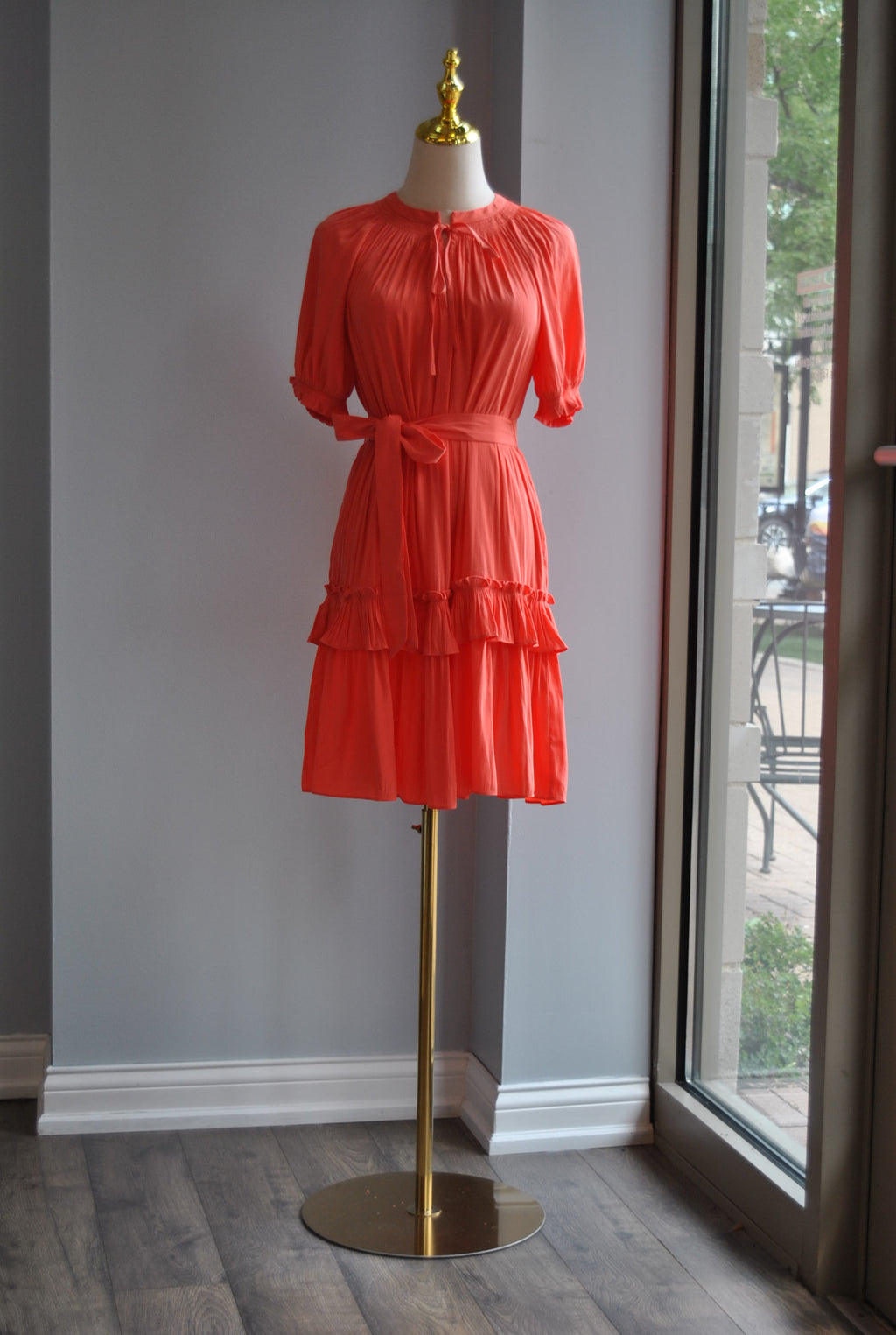 ORANGE MINI SUMMER DRES WITH RUFFLES AND A BELT