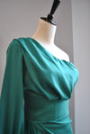 CLEARANCE - EMERALD GREEN ASYMMETRIC SILKY DRESS