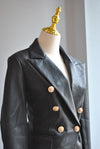 BLACK FAUX LEATHER DOUBLE BREASTED JACKET