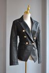 BLACK FAUX LEATHER DOUBLE BREASTED JACKET