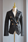 BLACK FAUX LEATHER DOUBLE BREASTED JACKET