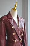 WINE COLOR FAUX LEATHER DOUBLE BREASTED JACKET