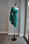 CLEARANCE - EMERALD GREEN ASYMMETRIC SILKY DRESS