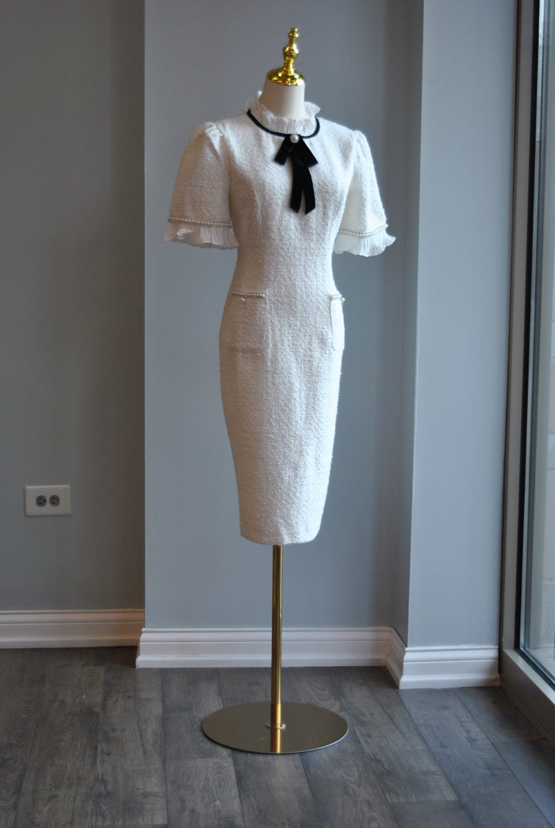 WHITE TWEED COCKTAIL DRESS