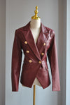 WINE COLOR FAUX LEATHER DOUBLE BREASTED JACKET