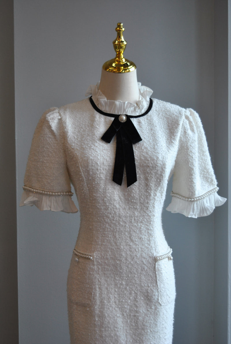 WHITE TWEED COCKTAIL DRESS