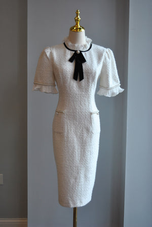 WHITE TWEED COCKTAIL DRESS