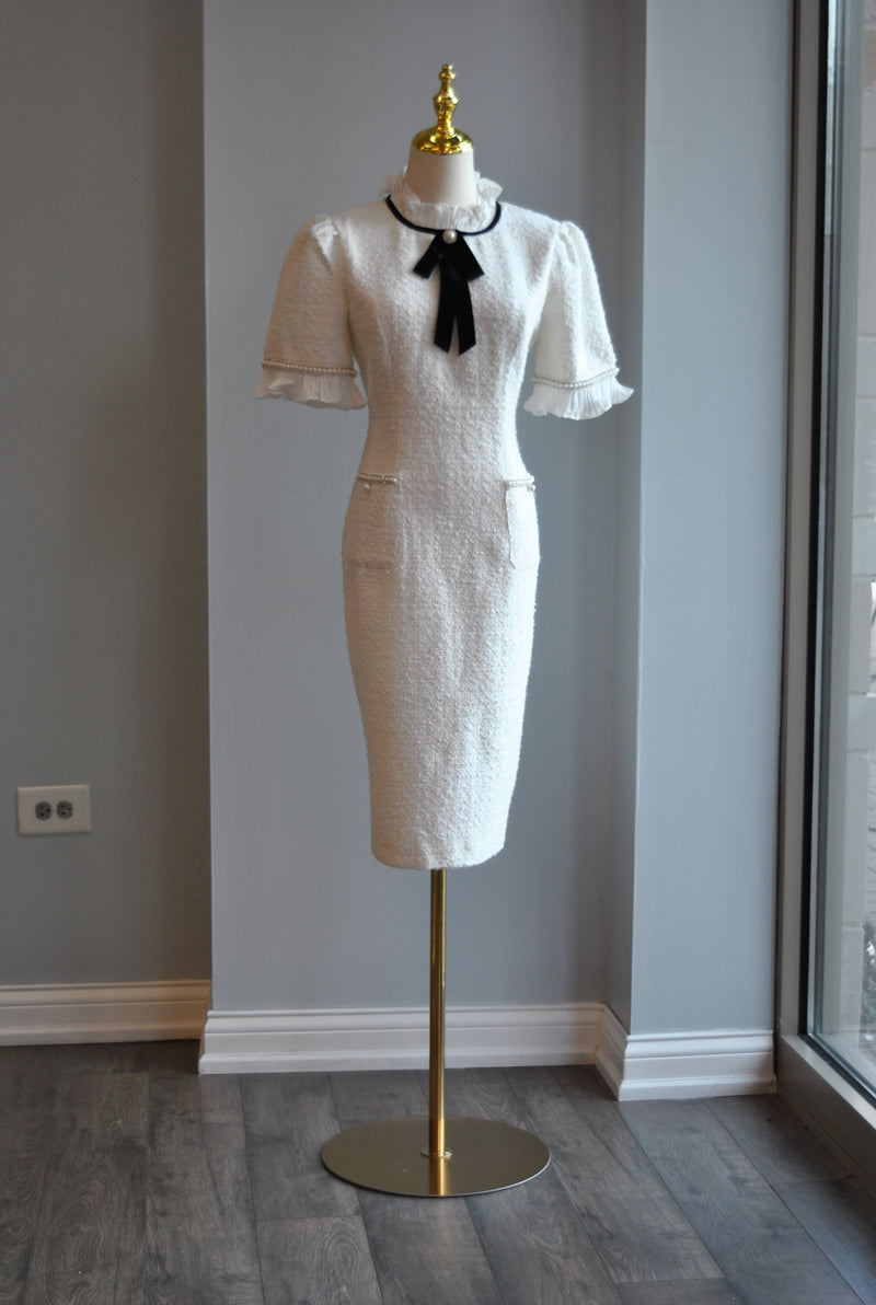 WHITE TWEED COCKTAIL DRESS