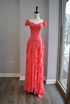 CORAL MAXI SUMMER DRESS WITH RUFFLES