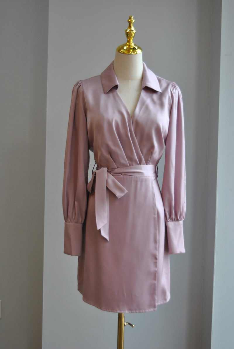 MAUVE PINK MINI SILKY DRESS