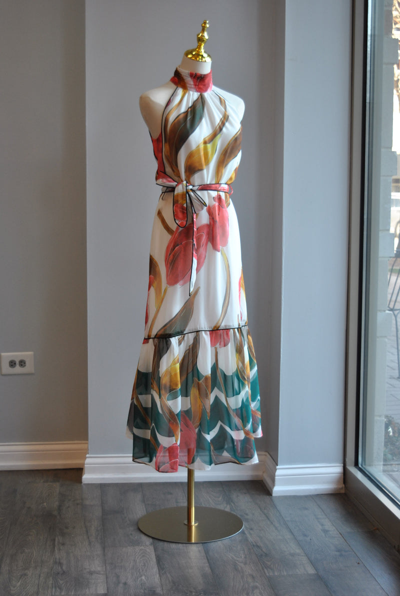 GREEN AND CORAL MULTI MAXI SUMMER DRESS