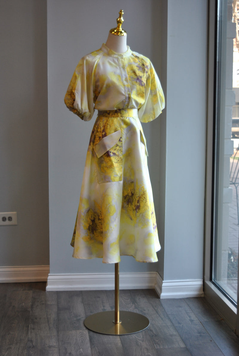 YELLOW FLOWERS SUMMER SET OF MIDI SKIRT AND A BLOUSE