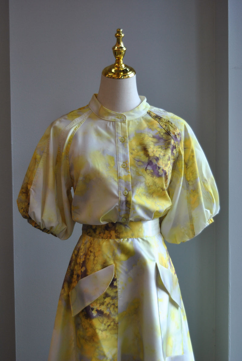 YELLOW FLOWERS SUMMER SET OF MIDI SKIRT AND A BLOUSE