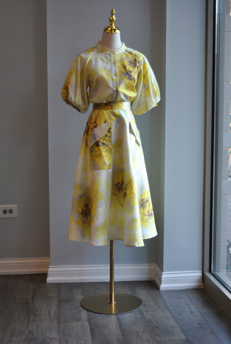 YELLOW FLOWERS SUMMER SET OF MIDI SKIRT AND A BLOUSE